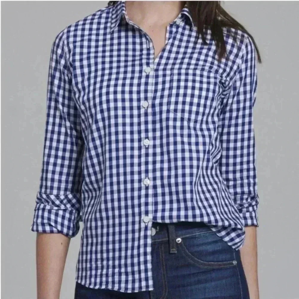 New UNTUCKit Belleza Womens Button
Up Long Sleeve Blue Gingham Shirt
